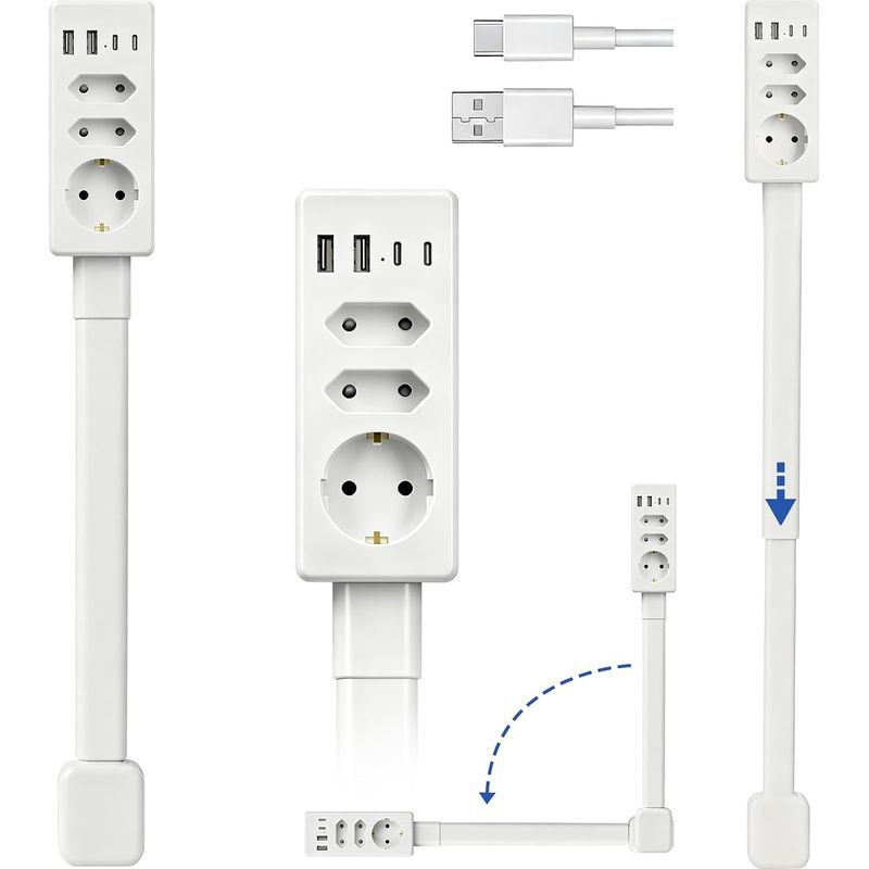 Verlängerungskabel Mit Ausziehbarer Verlängerungsleiste, 3 Steckdosen (2 Usb-a & 2 Usb-c) Mit Schnellladefunktion, 360° Drehbar Und Ausziehbar (47-67 Cm) – Ausziehbare Steckdosenleiste Für Schwer Erre