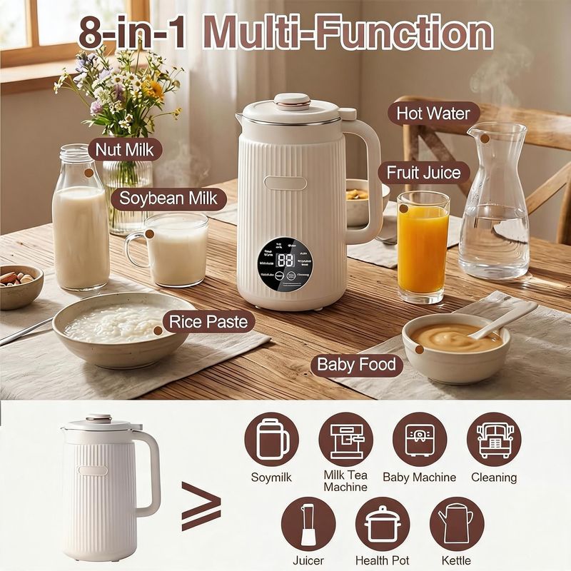 8-in-1-nussmilchmaschine, 1200 Ml, Gemüsemilch- Und Sojamilchmaschine Mit Timer, Warmhalte- Und Selbstreinigungsfunktion, Hafermilchmaschine Für Mandelmilch