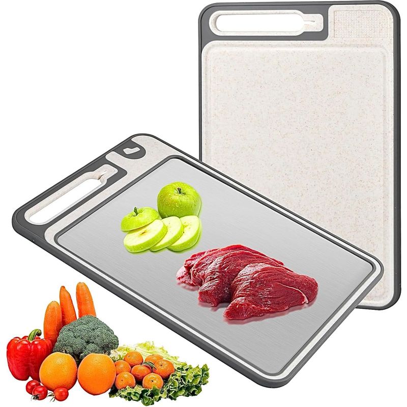 Doppelseitiges Schneidebrett 37 X 25 Cm – Rutschfester Edelstahl, 2-in-1 Für Fleisch Und Gemüse, Vielseitiges Küchenbrett