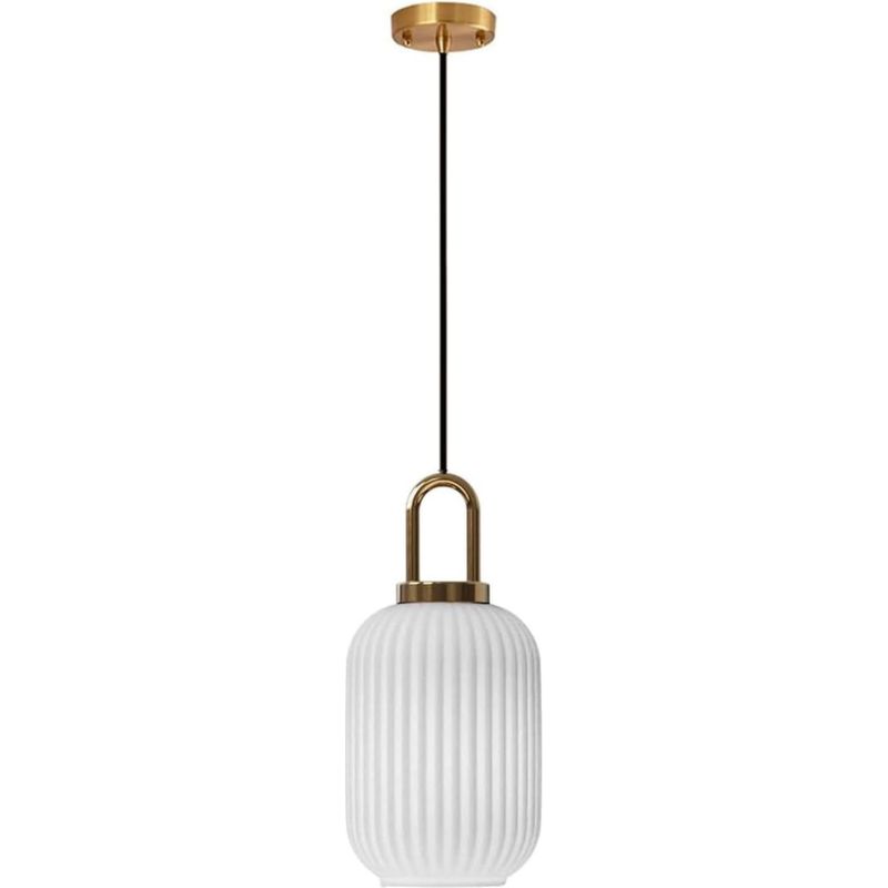 Weiße Glas-pendelleuchte Mit Bronzegoldener Oberfläche, Moderne Retro-deckenleuchte Für Kücheninsel, Nachttisch Oder Esstisch (140 Mm)