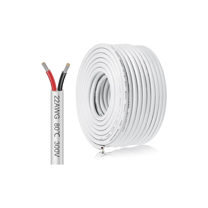 22 Awg 2-adriges, 2 X 0,3 Mm² Langes, Weiß Verzinntes Kupferkabel, 5 V/12 V/24 V, 300 V, Flexibles Kabel Für Den Außenbereich