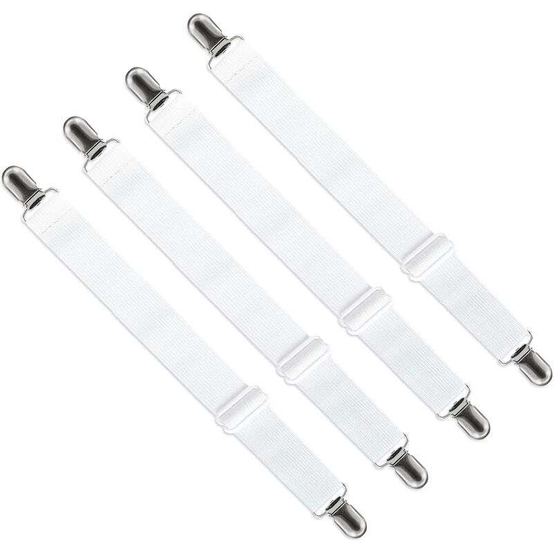 Verstellbarer Spannbettlaken-spanngurt (65 Cm Bis 200 Cm) – Verstellbarer Gurtverschluss Für Bettlaken, Sofabezüge Und Bügelbrettbezüge (4er-set, Weiß) – Inhhub