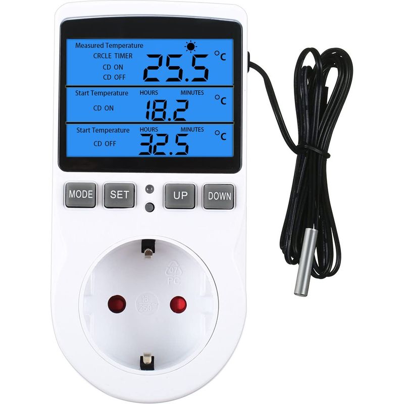 230v Digitaler Temperaturregler Mit Timer Und Sondenschalter Für Gewächshaus, Aquarium, Gewächshaus-saatgutkeimung, Heizung Und Kühlung (mit Display)