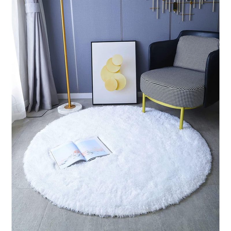 Runder, Langfloriger, Moderner Teppich Für Wohnzimmer, Schlafzimmer, Esszimmer Oder Kinderzimmer, Bequemer, Zotteliger Bodenteppich, Rutschfester Teppich (weiß, 120 Cm X 120 Cm)