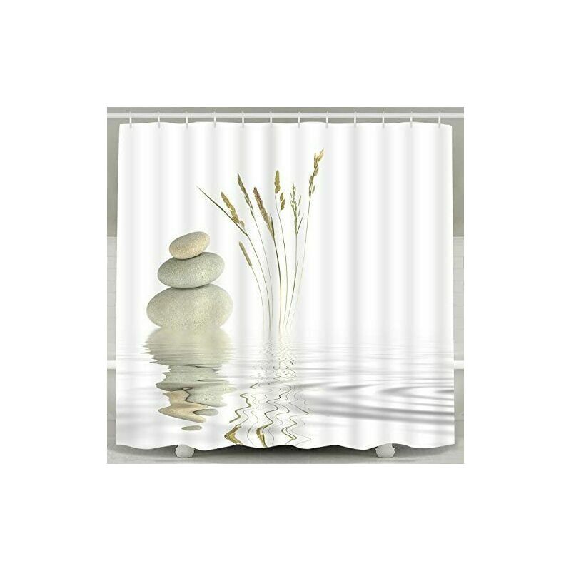 Inhhub Duschvorhang „zen Stone Wild Grass“, Spiegelung Im Wasser, 12 Haken, Meditationsdesign, Wasserdichtes Material, Badezimmer-duschvorhang – Inhhub