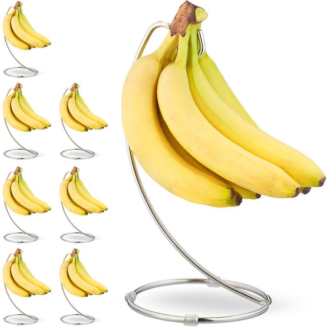 8 X Bananenhalter Mit Rundem Standfuß, Bananenhaken, Obstaufbewahrung, Bananen, Trauben, Verchromtes Eisen, Silber
