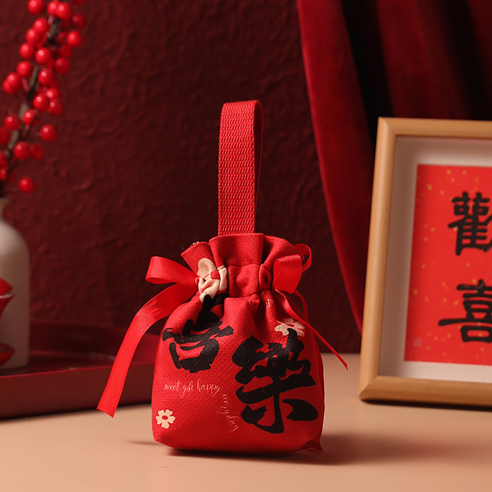 Exquisite Chinesische Hochzeitsgeschenktüte Aus Stoff, Ideal Für Gäste Von Verlobungsfeiern Und Hochzeiten, Weinrot