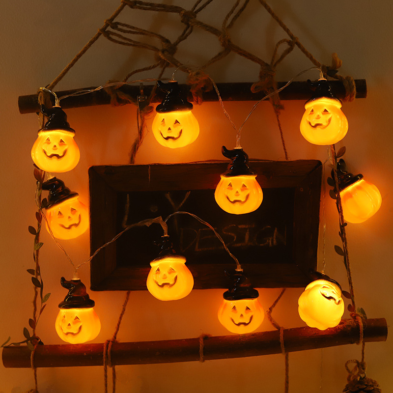 Halloween-kürbislaternen, Dekorationen Für Die Geisterparty, Laternen Mit Smiley-gesichtern, Bunte Led-lichter, Kürbisse Mit Schwarzen Hüten