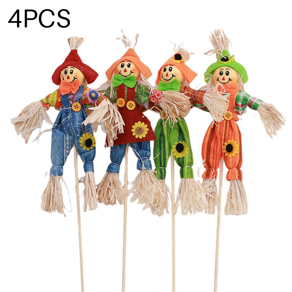 Set Mit 4 Niedlichen, Stehenden Vogelscheuchen, Herbstdekorationen Für Garten, Halloween, Einkaufszentren Und Bars.