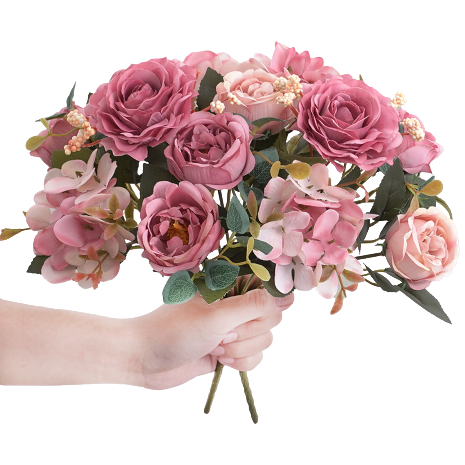 Strauß Aus 2 Künstlichen Rosen Aus Dunkelrosa Seide, Ideal Zur Dekoration Eines Tisches Oder Wohnzimmers.
