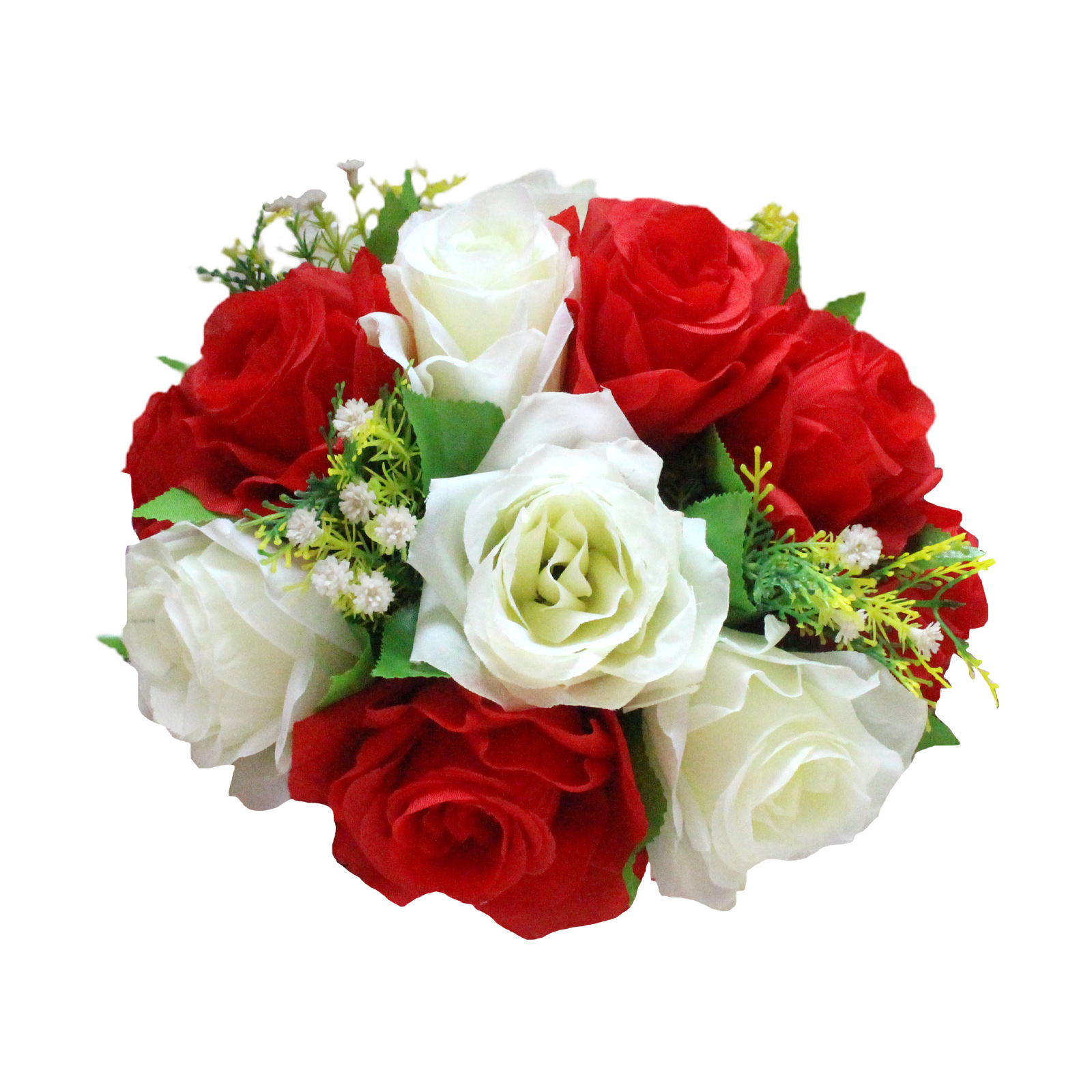 Realistisch Anmutende Künstliche Blumenkugel In Weiß Und Rot, 15 Köpfe, Ideal Als Tischdekoration Bei Hochzeiten.
