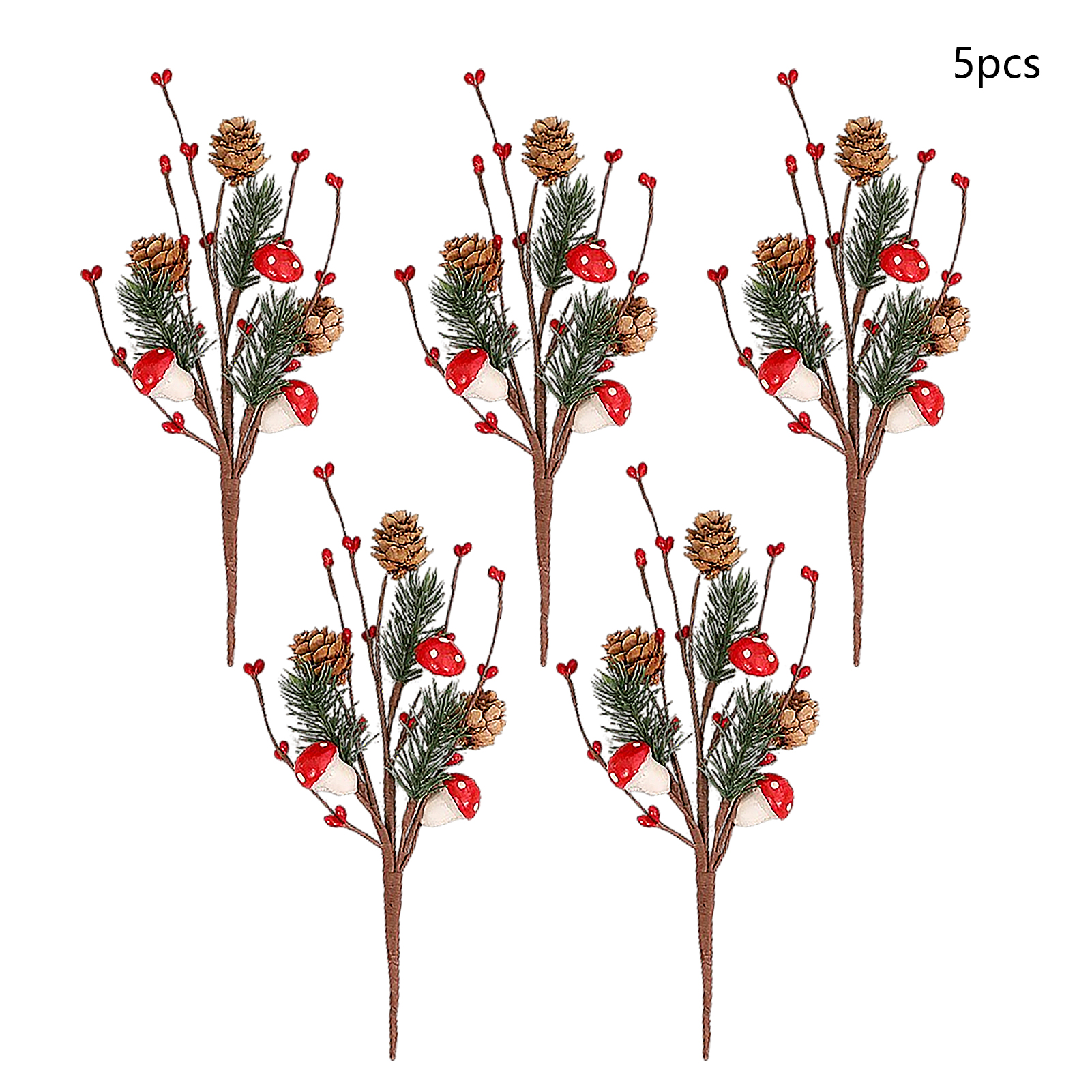 Künstliche Dekorationen In Form Von Tannenzapfen (25 Cm) Mit Beeren Und Blättern, Im Pilzstil.