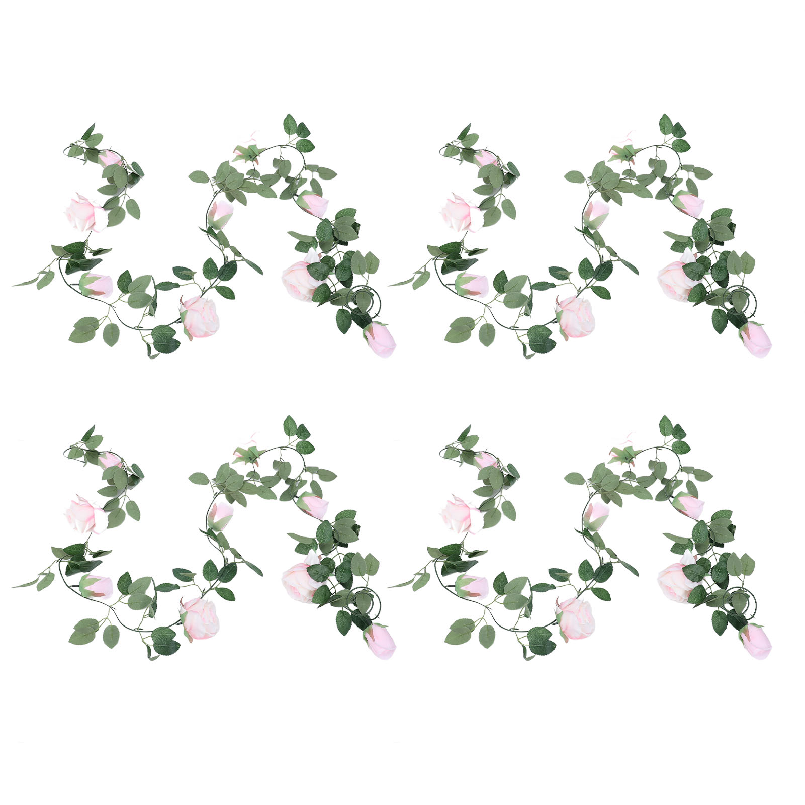 Girlande Aus 4 Künstlichen Rosen, 2,4 M Lang, 9 Köpfe, Mit Biegsamen Grünen Blättern, Hellrosa, Ideal Zum Dekorieren Von Hochzeiten, Partys Und Gärten.