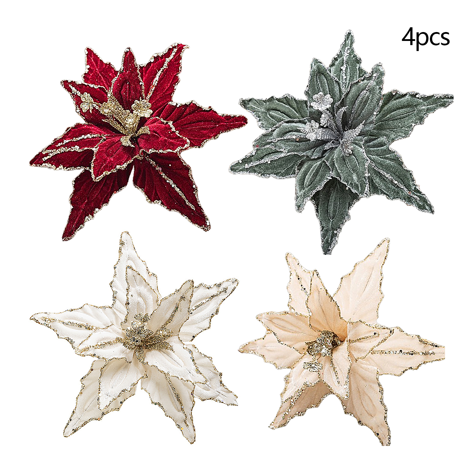4 Künstliche Samtblumen, 26 Cm, Glitzernde Baumschmuckstücke Für Feste, Partys Und Hochzeiten