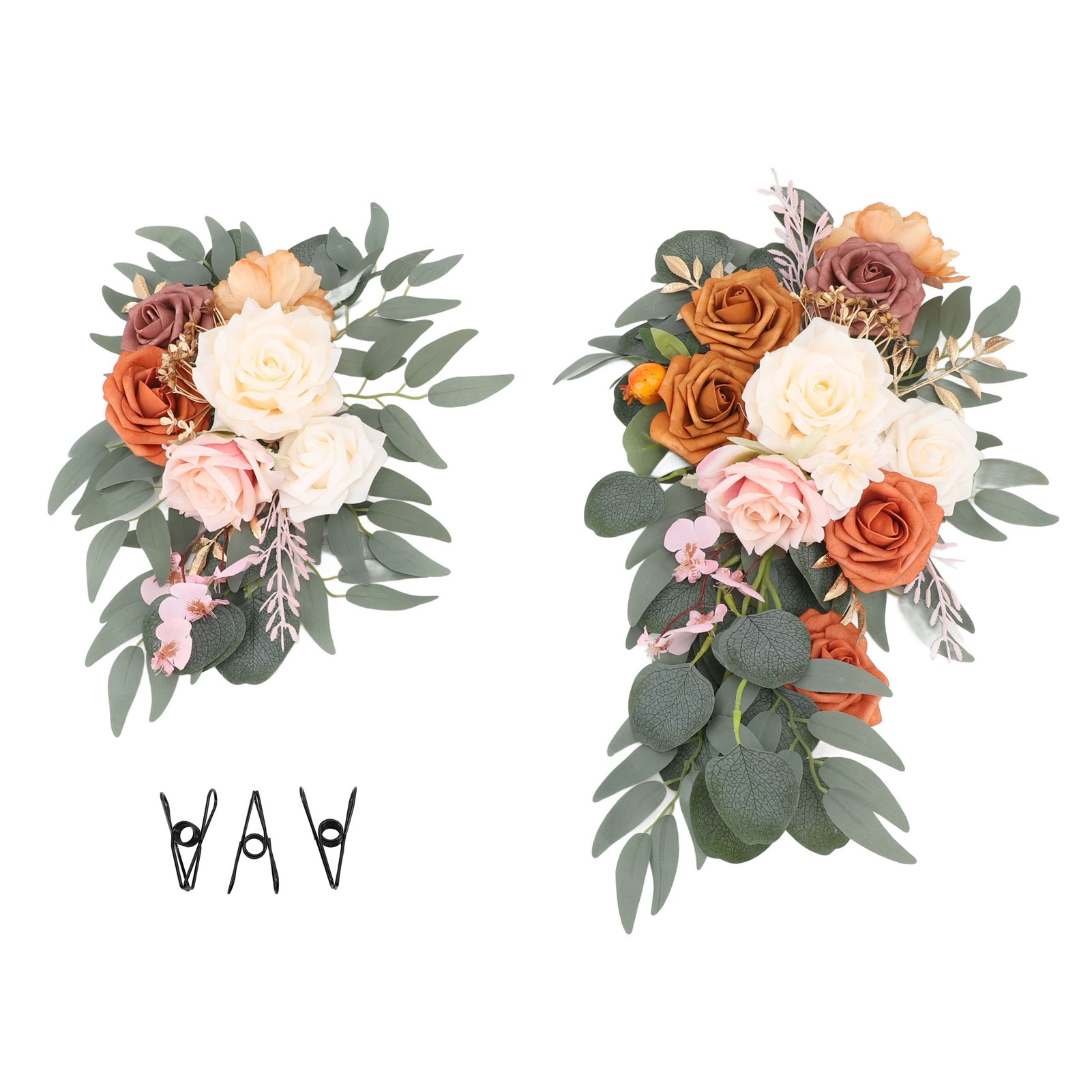 Set Aus 2 Künstlichen Hochzeitsbögen, Realistischen Blumen, Willkommensschildern, Edler Und Unveränderlicher Blumendekoration, Für Den Innen- Und Außenbereich, Goldfarben.