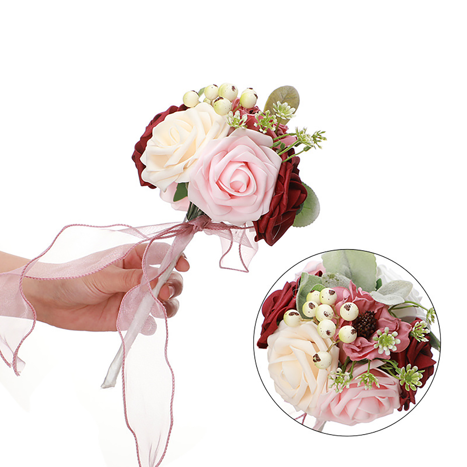 Künstlicher Hochzeitsblumenstrauß, Naturgetreu, Exquisit, Künstlicher Brautjungfernstrauß Mit Rosen In Rosenrot