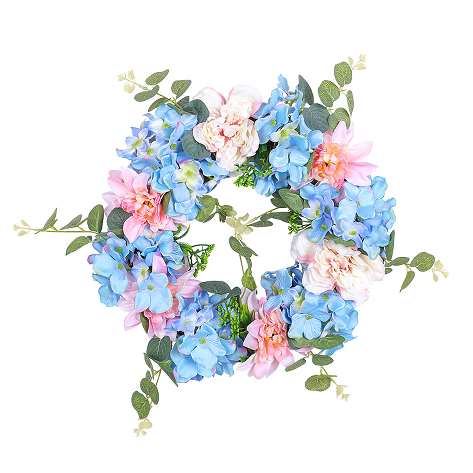 Künstlicher Hortensienkranz, 30 Cm, Mit Künstlichen Hortensienblüten Und Grünen Blättern Für Die Gartendekoration, Z. B. Für Hochzeiten