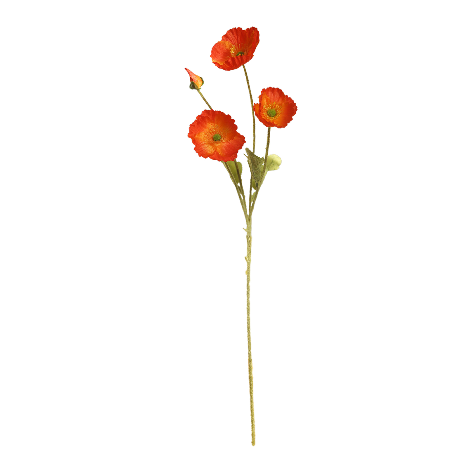 Künstlicher, Beflockter Mohn Mit Vier Blütenköpfen (orange-rot), Ideal Für Eine Rustikale Heim- Oder Hochzeitsdekoration.