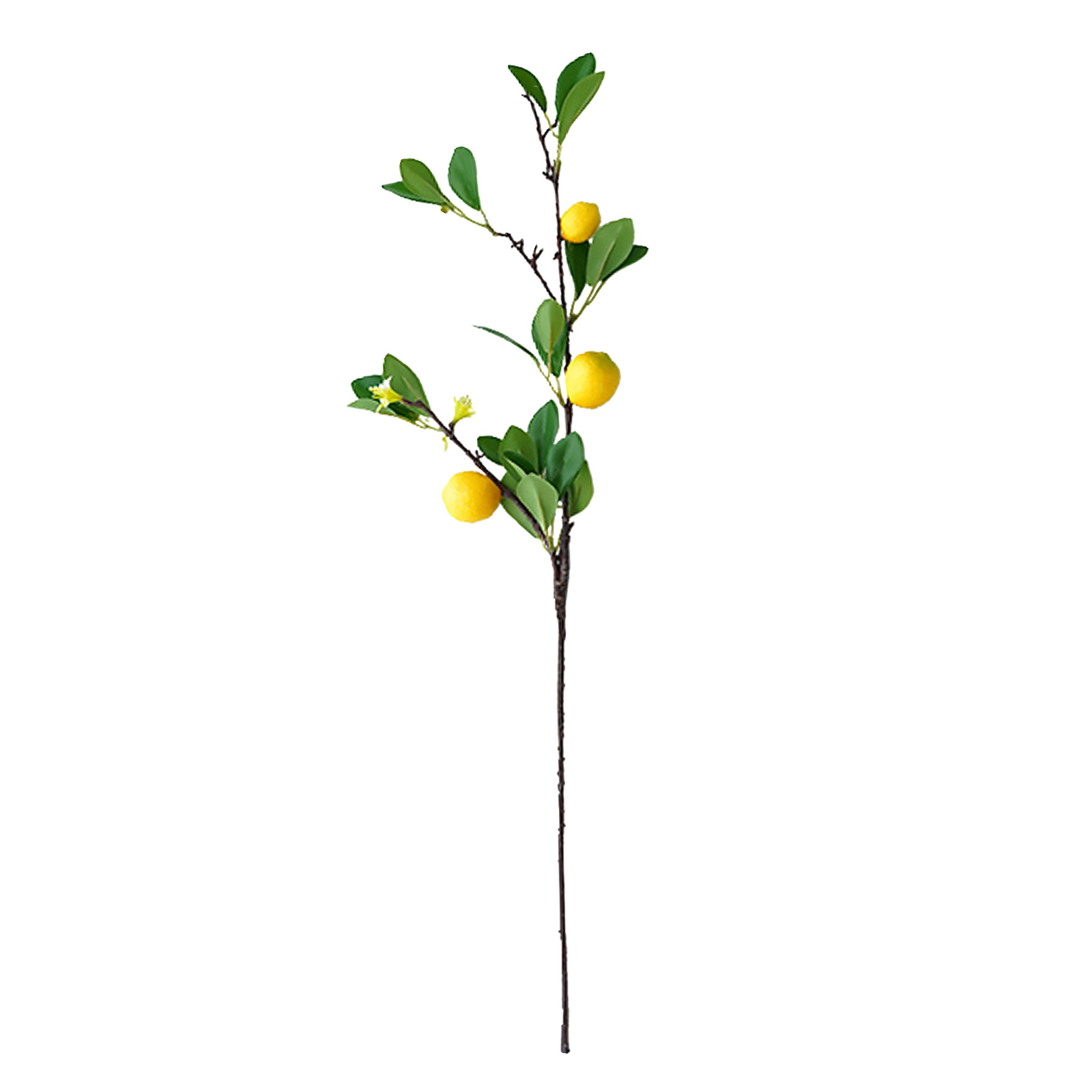Künstlicher Zitronenzweig Mit 3 Köpfen, Simulierten Zitronen, Blättern, Schaumstofffrüchten Und Drahtstiel, 70 Cm