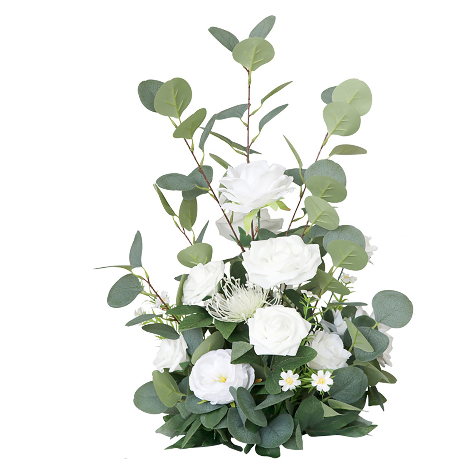 Natürliches, Wunderschönes Künstliches Blumenarrangement In Weiß Und Grün Für Die Tischdekoration Bei Hochzeiten