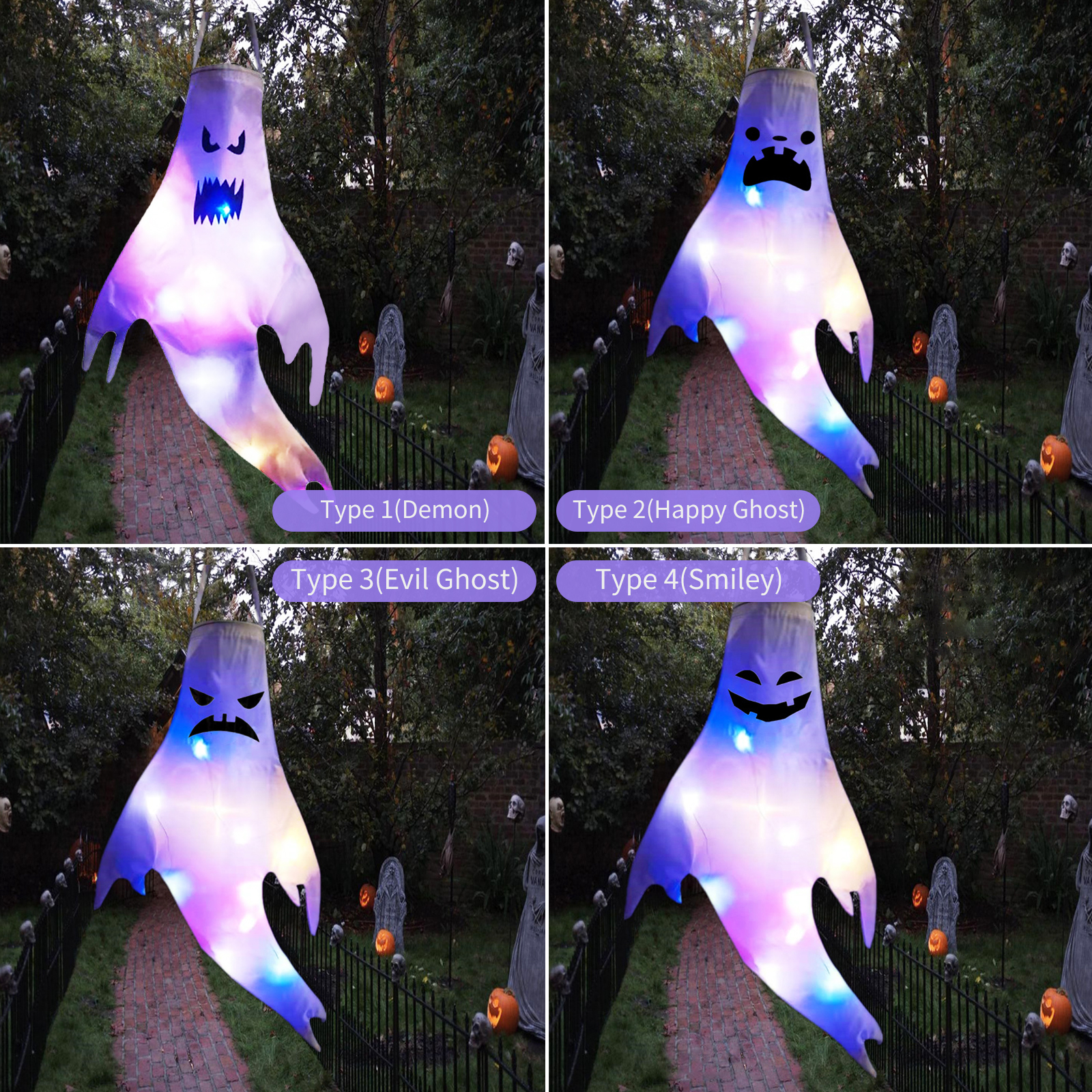 Hängende Led-geisterlampe In Form Eines Geistes, Batteriebetrieben, In Leuchtenden Farben, Ideal Für Eine Halloween-party, Eine Bar Oder Als Außendekoration.