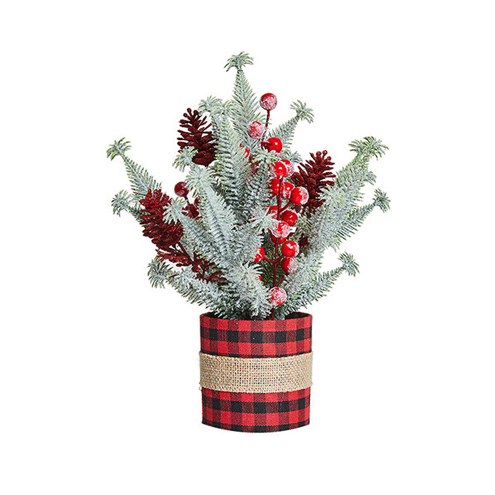 Mini-tischweihnachtsbaum, Kleine Künstliche Topfpflanze, Dekoration Für Zuhause, Drinnen, Weihnachtsfeier, Tischdekoration, Kariert, Rot