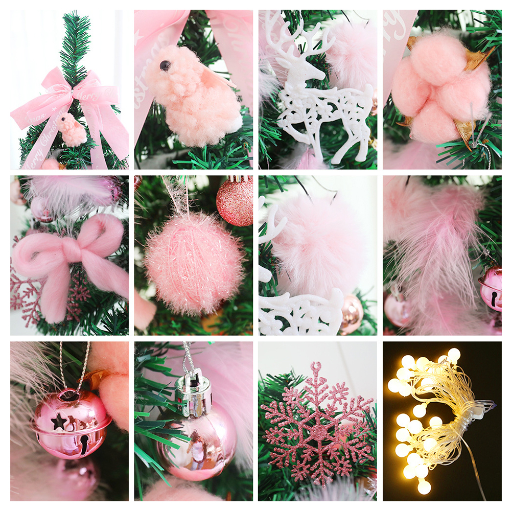 Mini-weihnachtsbaum, Batteriebetrieben, Mit Beleuchtung, Lichterkette, Fliege, Reh, Hase, Pompon, Federn, Glöckchen Und Schneeflocken. Ideal Als Dekoration Für Tisch, Schreibtisch Oder Zuhause.
