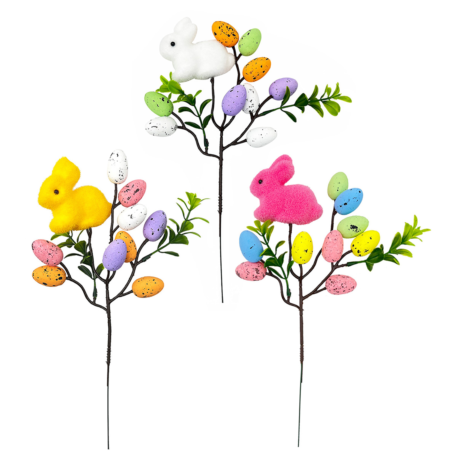 3 Künstliche Ostereier-stiele Für Die Osterdekoration, Orange, Weiß, Dunkelrosa, Hase, 28 Cm