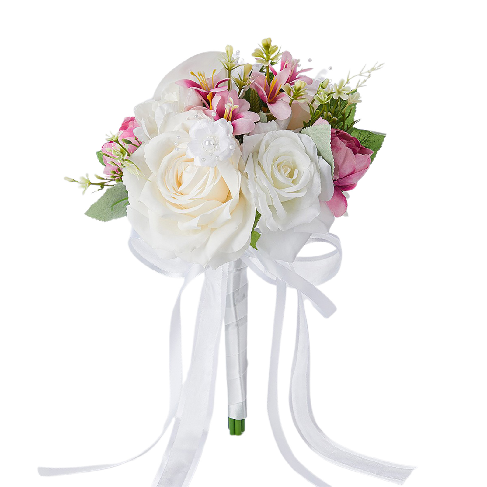 Romantischer Brautstrauß Aus Französischen Seidenrosen, Bestehend Aus Dreifarbigen Roten Und Weißen Rosen.