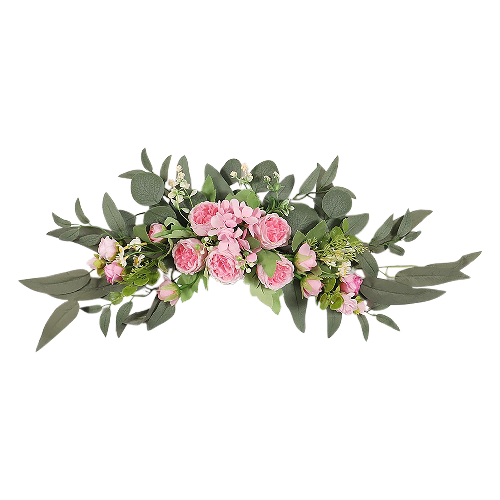 Rosa Weidenblatt-pfingstrosenbogen (ohne Beleuchtung) – Frühlings-/sommerhochzeitsdekoration – Kunstpflanzen, Seidenblumen, Bogen Für Hochzeitsfotoshootings Im Wohnzimmer Oder Zu Hause