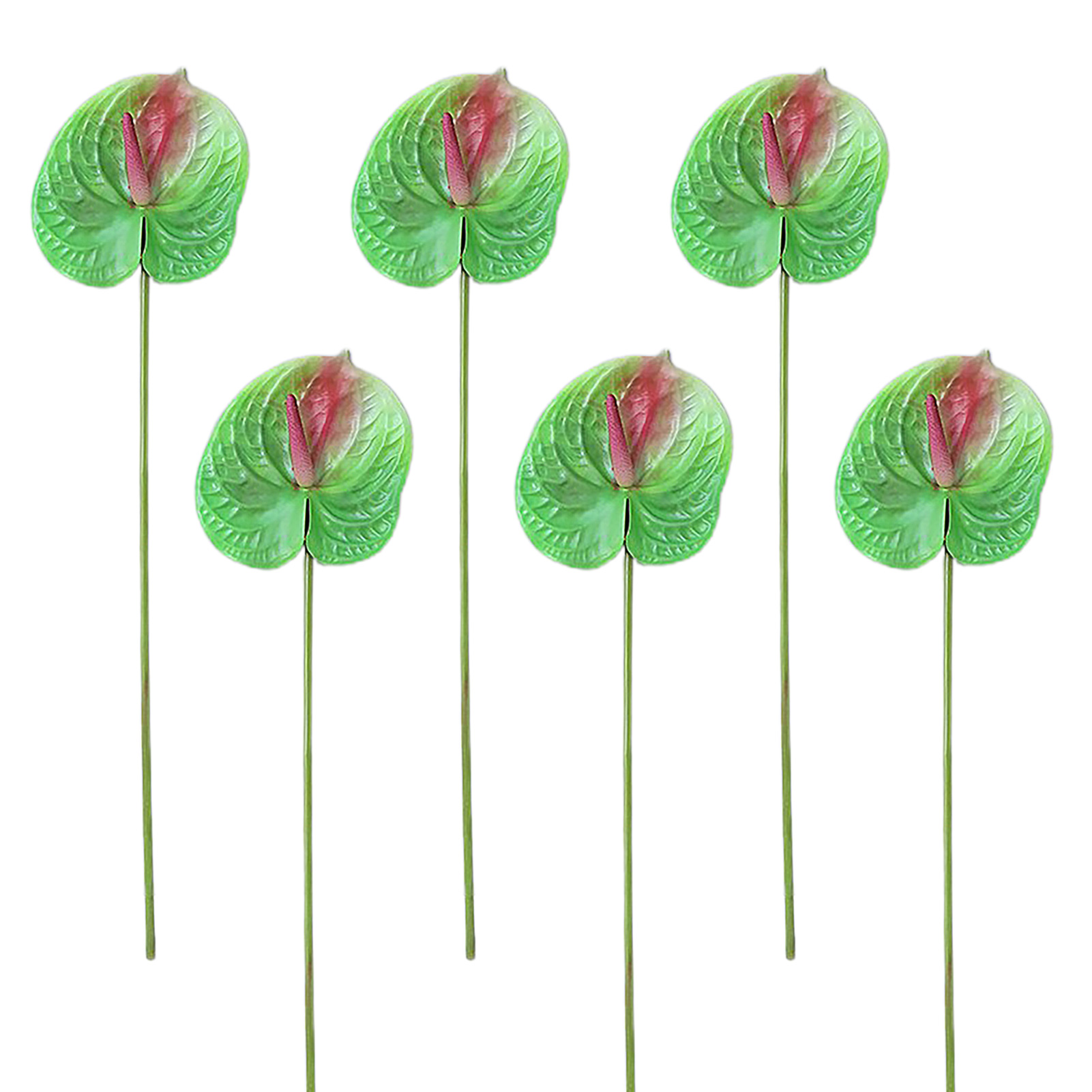 Sechs Stiele Pro Strauß, Gebogen Und Verpackt. [grün] Set Mit 6 Künstlichen Anthurien, 3d-gedruckt Aus Eva. Künstliche Topfpflanzen Für Die Dekoration Von Wohnräumen Und Hochzeitsarrangements.