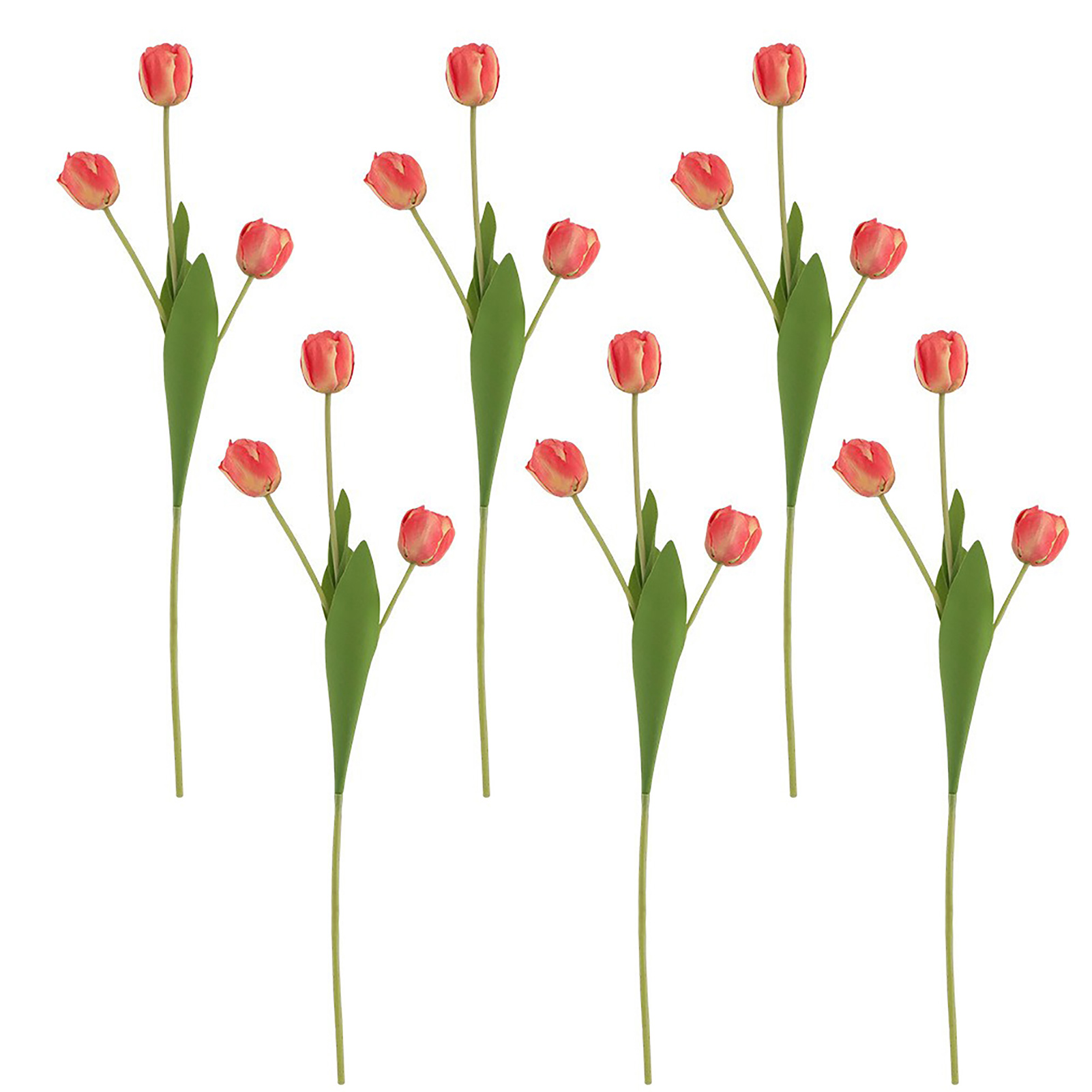 Sechs Tulpen Pro Strauß, Gebogen Und Verpackt. 【orange-rot】set Mit 6 Künstlichen Seidentulpen, 3 Blüten Pro Stiel, Hochwertiger Blumenschmuck Für Die Wohnzimmertischdekoration.