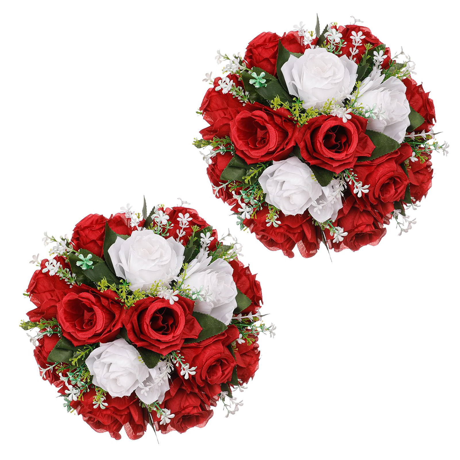 Set Aus 2 Künstlichen Blumen (bordeauxrot + Weiß) Für Hochzeitstische, Gang, Innendekoration, Künstliche Blumen, Rosen, Dekorative Blumen Für Schaufenster.