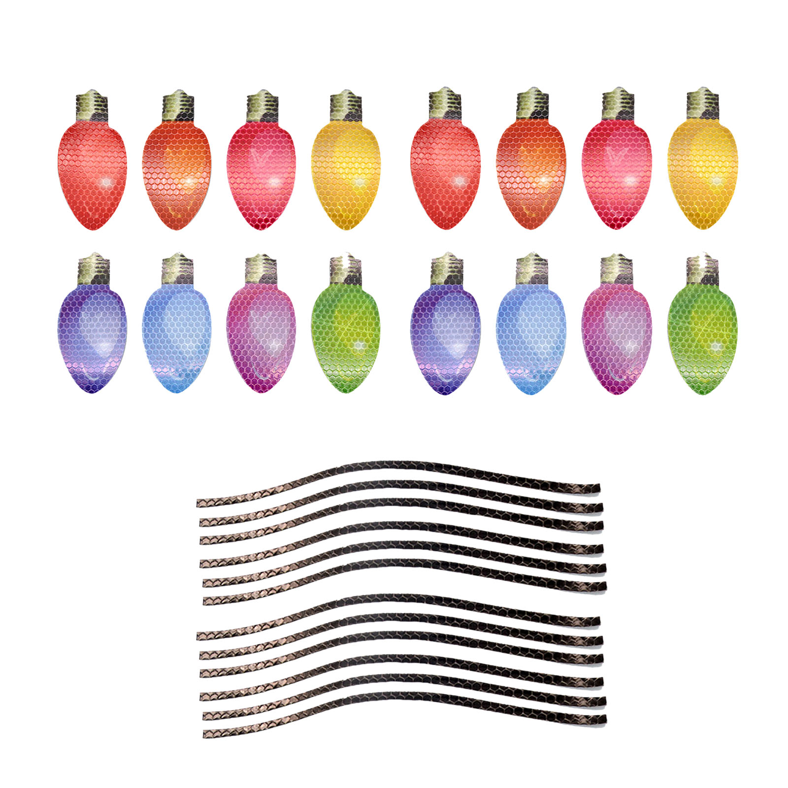 Set Mit 16 Reflektierenden, Glühbirnenförmigen Dekomagneten Für Auto Und Kühlschrank, Inklusive 16 Glühbirnen Und 12 Drähten.
