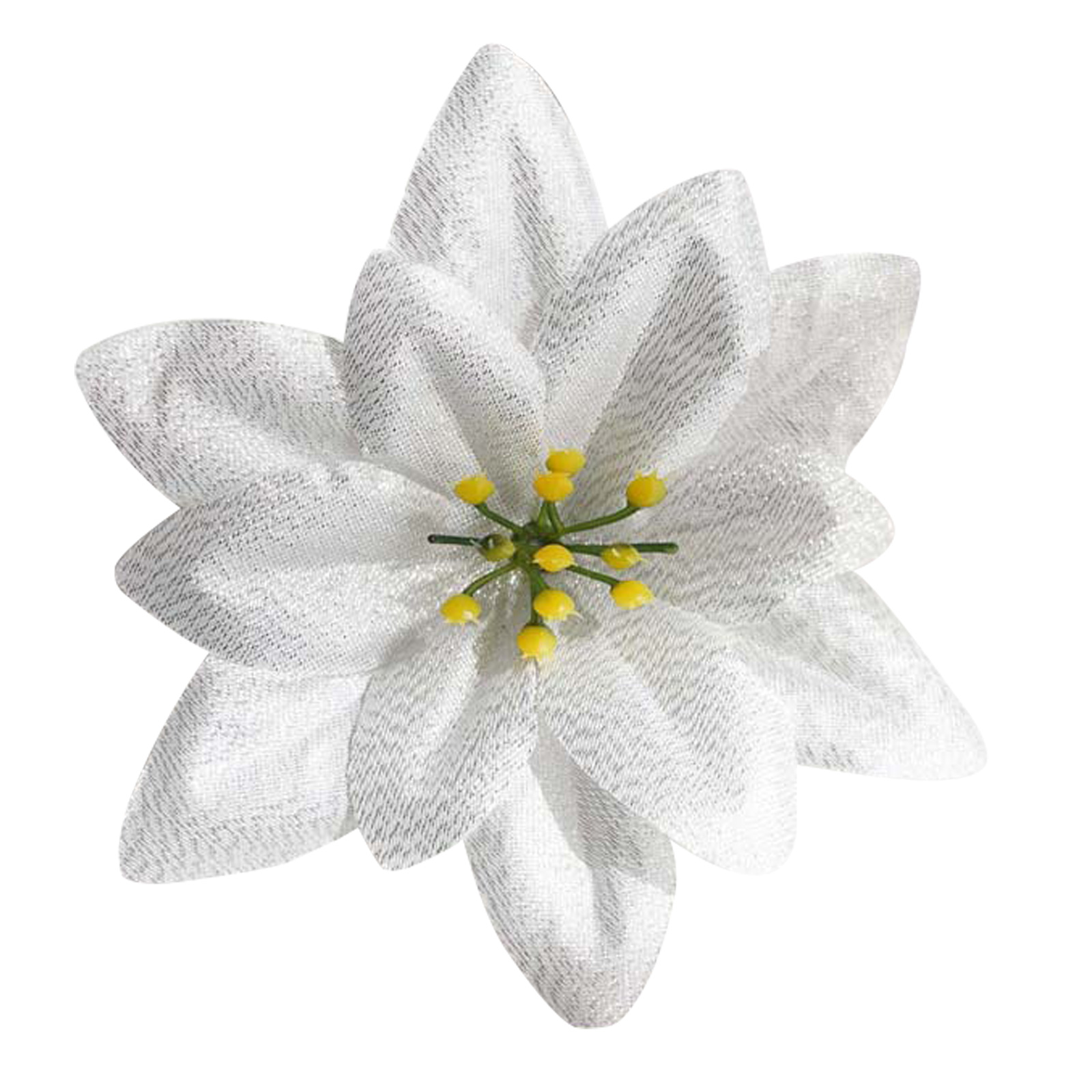 (1 Stück) Silberne Künstliche Stoffblumen, Gelblumen, Weihnachtsbaumschmuck, Mit Puder Bestäubt, 13 Cm, Stoff