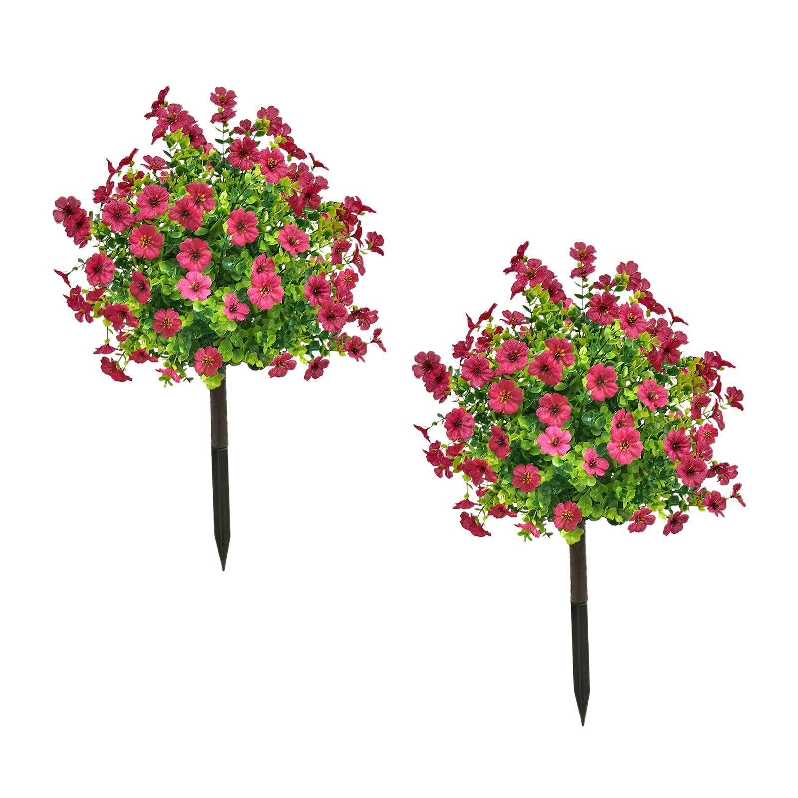 Set Mit 2 Lila Eukalyptus-bodenpflanzgefäßen Zur Terrassendekoration, Künstliches Grün Für Den Außenbereich Für Frühling/sommer (rot-rosa)