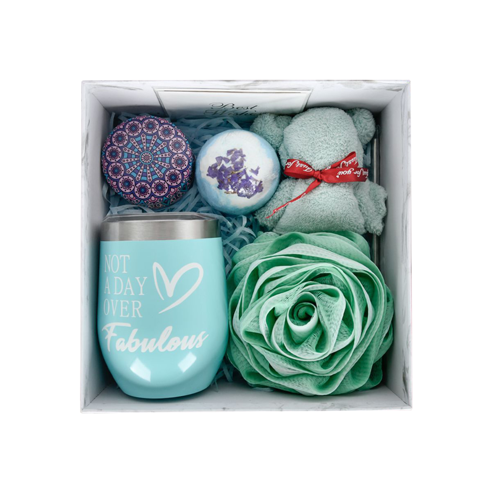 350-ml-spa-geschenkset Mit Isoliertem Edelstahl-weinglas, Strohhalm Und Duftkerze – Blau Und Grün – Für Frauen, Mütter Oder Freundinnen