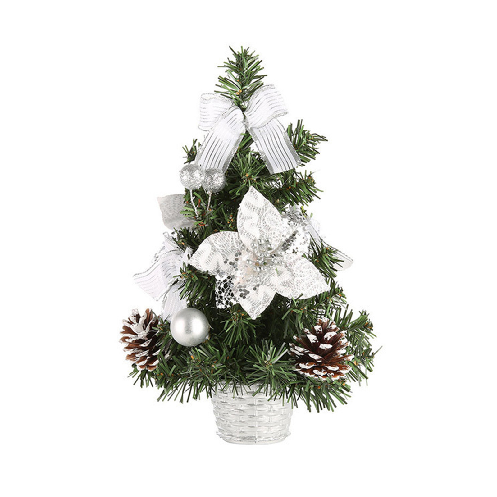 Künstlicher Tischweihnachtsbaum Mit Dekoration, Silberfarben, Für Drinnen Und Draußen, 40 X 23 X 23 Cm