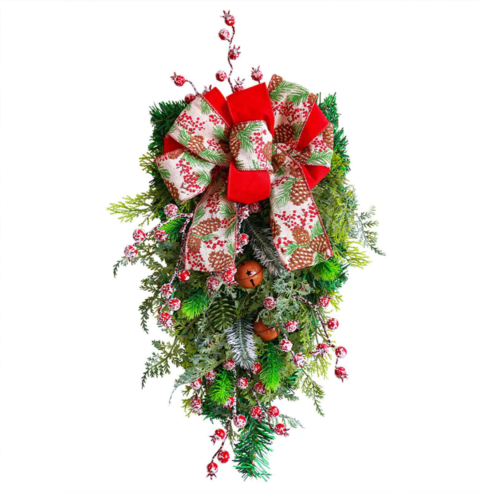 Künstlicher Tropfenförmiger Weihnachtsschmuck Mit Glöckchen Für Haustür, Kaminsims, Wand Und Innenbereich