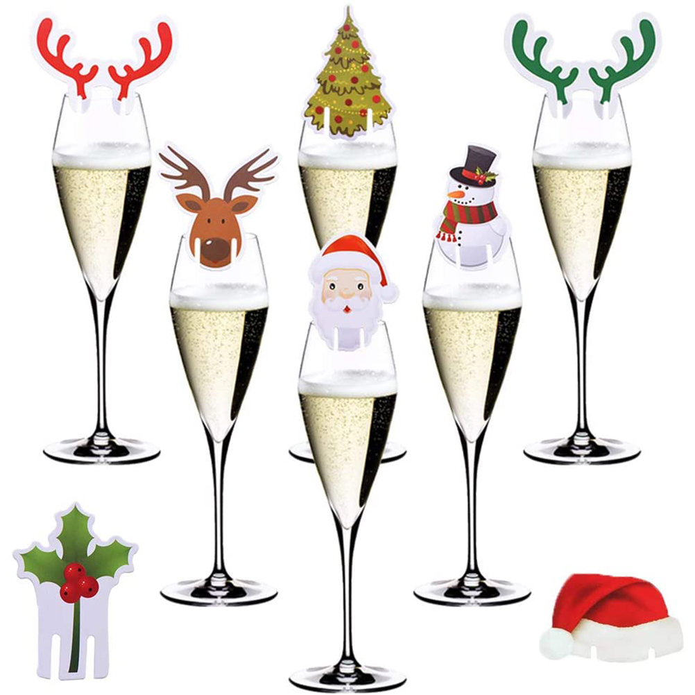80 Weihnachtliche Weinglasmarker, Niedliches Weihnachtsmann-design Mit Roter Mütze Und Schneemann, Für Die Weihnachtszeit.