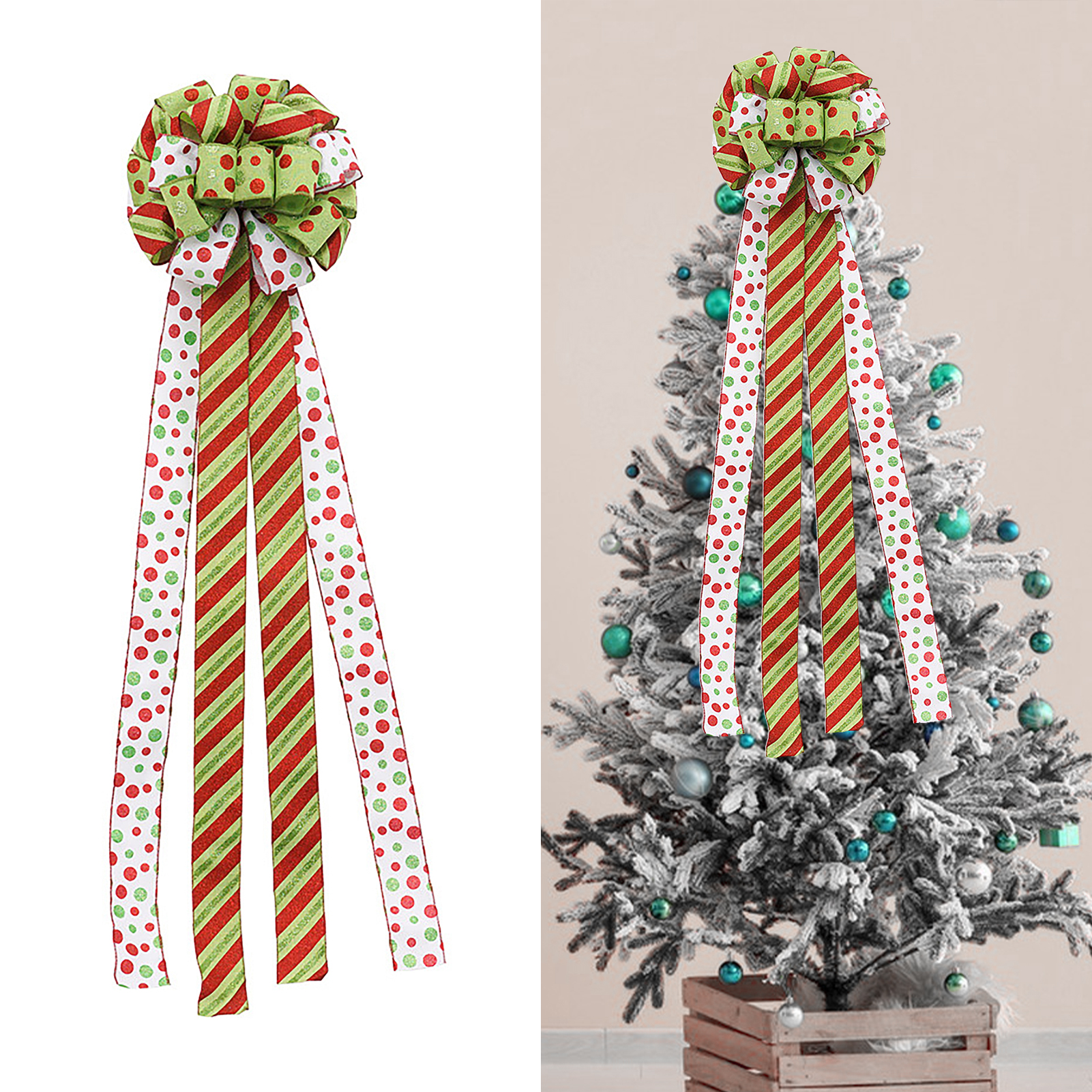 Weihnachtsbaum 10030cm Mit Schleife, Stern An Der Spitze, Bühnendekoration, Bedruckten Schleifenaccessoires, Kranzdekoration (rot Und Grün)