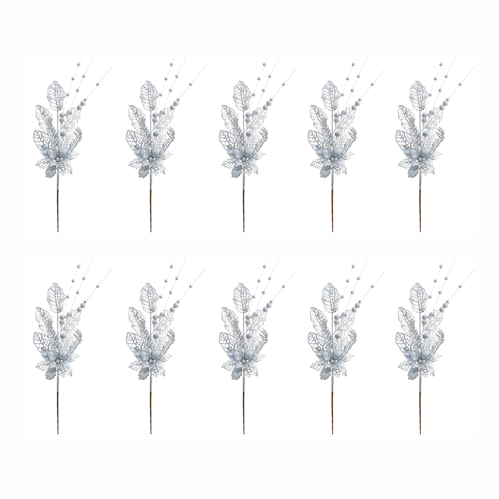 10 Silberfarbene, Multifunktionale Künstliche Weihnachtszweige (42 Cm) Für Hochzeiten, Partys Und Firmenveranstaltungen
