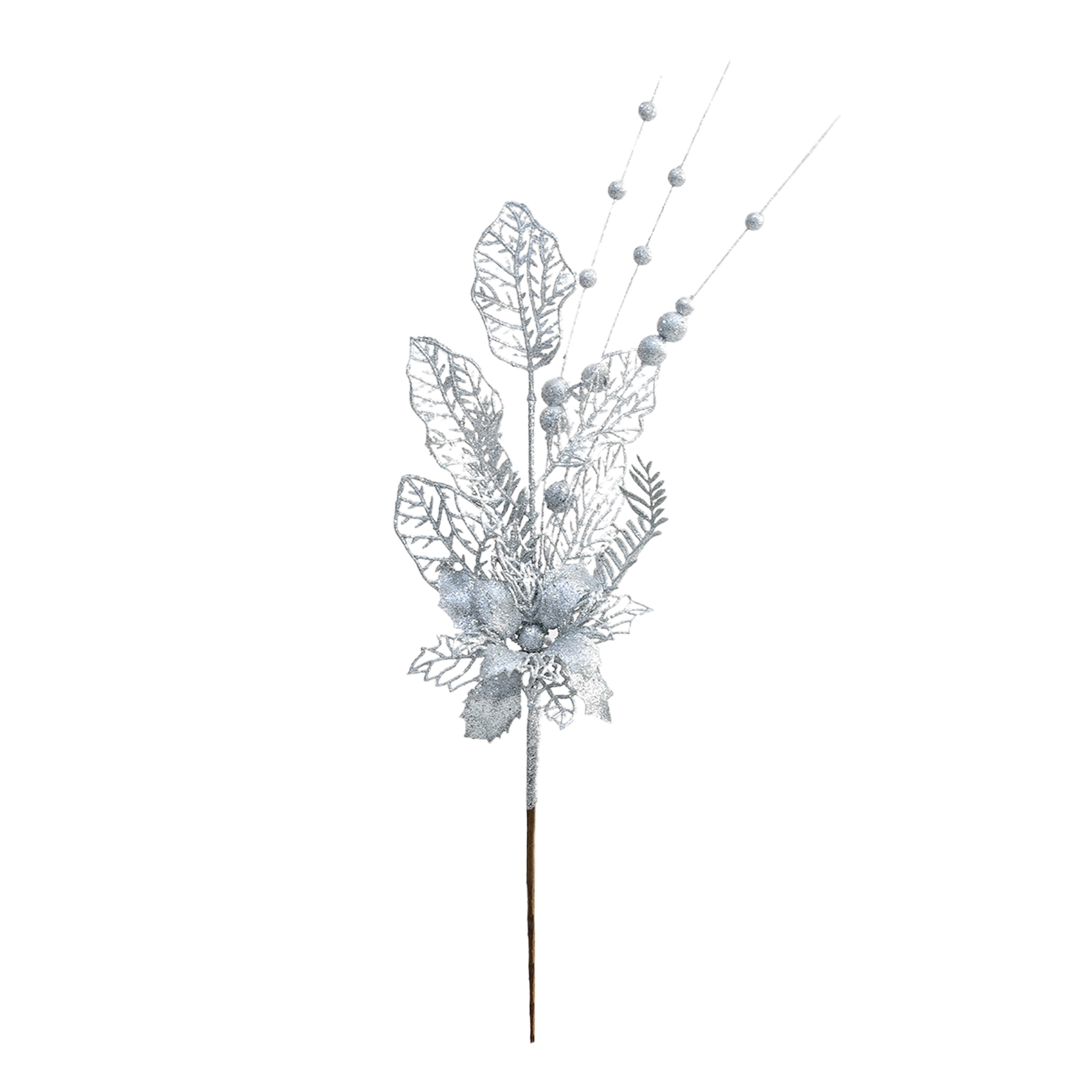 Multifunktionaler, 42 Cm Langer, Silberner Weihnachtsblumenstiel, Funkelnder Künstlicher Weihnachtsschmuck Für Hochzeiten, Partys Und Firmenveranstaltungen