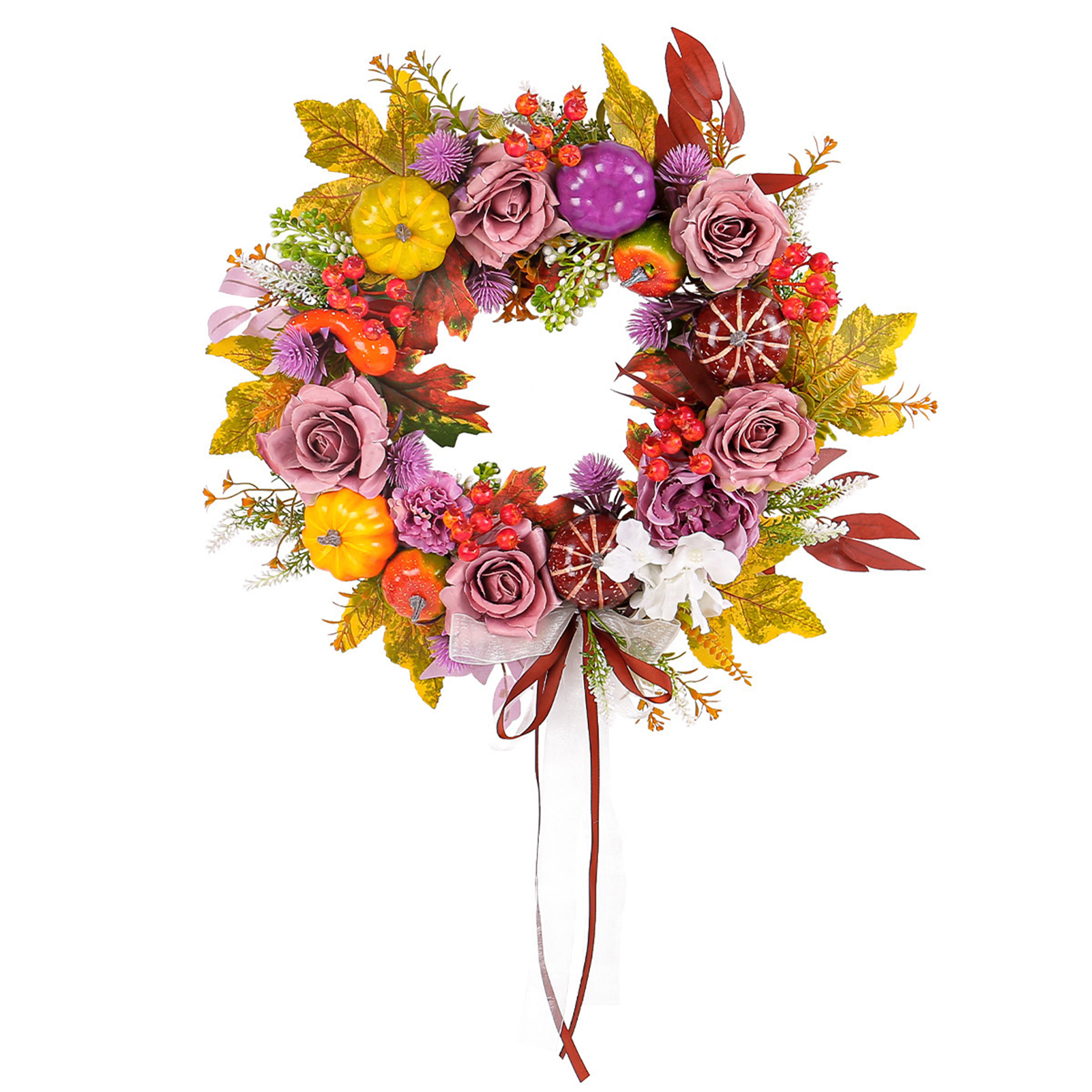 [ande Online] 40 Cm Großer Rosen- Und Kürbiskranz Für Das Erntedankfest, Zum Aufhängen An Einer Ländlichen Hoftür Mit Getrockneten Zweigen