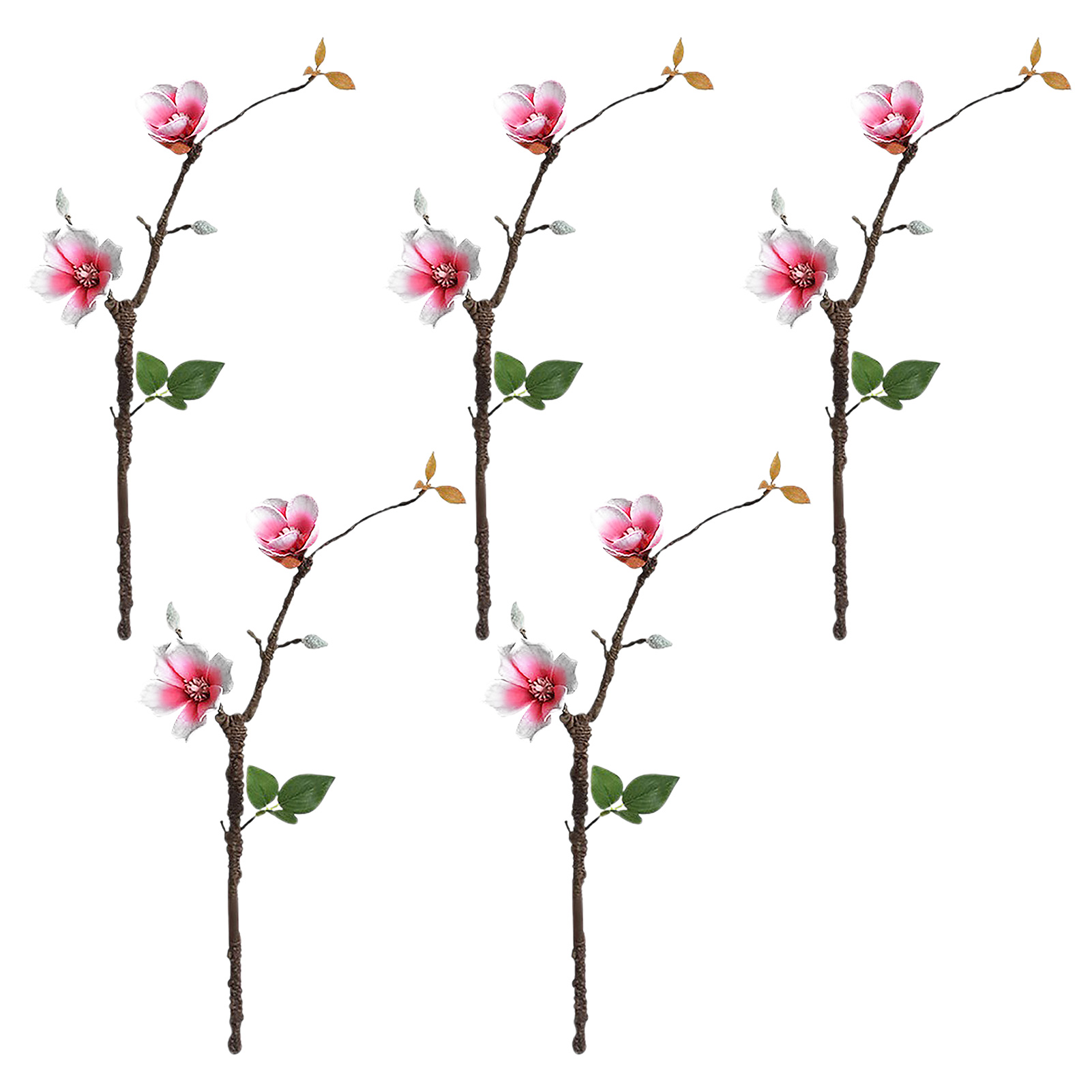 [rose Red] Set Mit 5 Künstlichen Grünpflanzen, Abgestorbenen Ästen, Künstlichen Bäumen Im Zen-stil, Dekorativen Magnolienzweigen