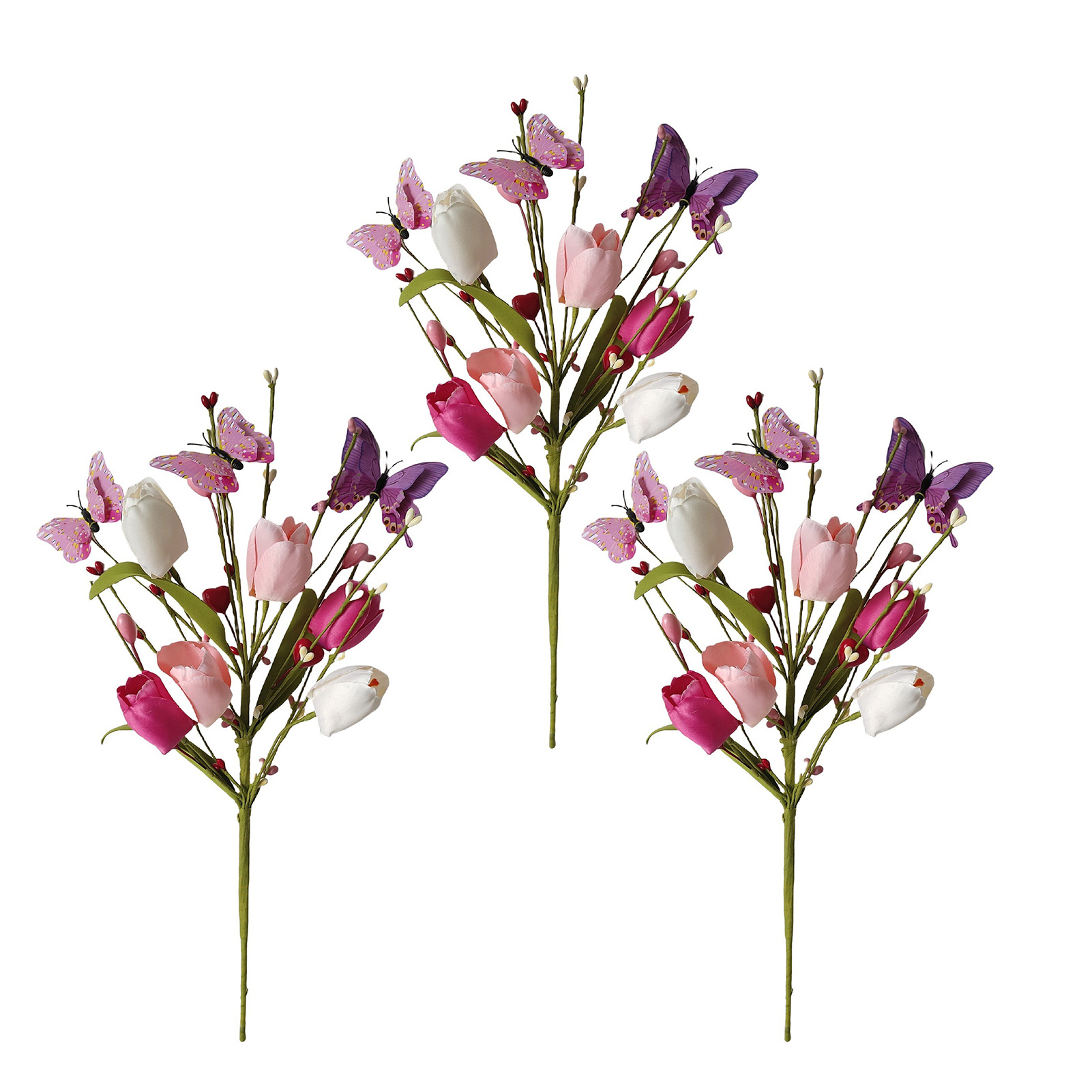 [tulpen- Und Schmetterlingszweige] 3 Neue Künstliche Blumen – Tulpen, Herzförmige Beerenzweige Für Valentinstag, Muttertag Und Andere Dekorationen
