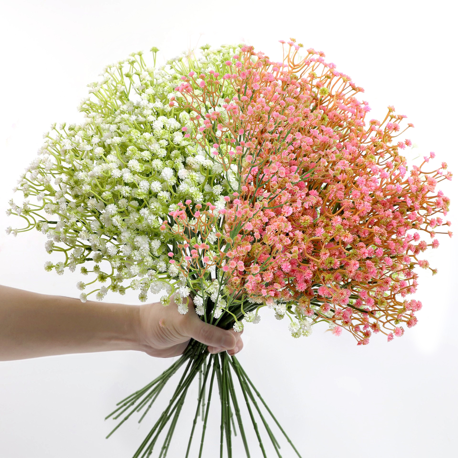 【12 Rosa Und 12 Weiße Stiele Pro Beutel, Maximal 40 Cm Gebogen】24-teiliger Künstlicher Schleierkraut-hochzeitsstrauß, Künstliche Blumen, Grünzeug, Künstliche Plastikblumen, Instagram-taugliche Wohndek