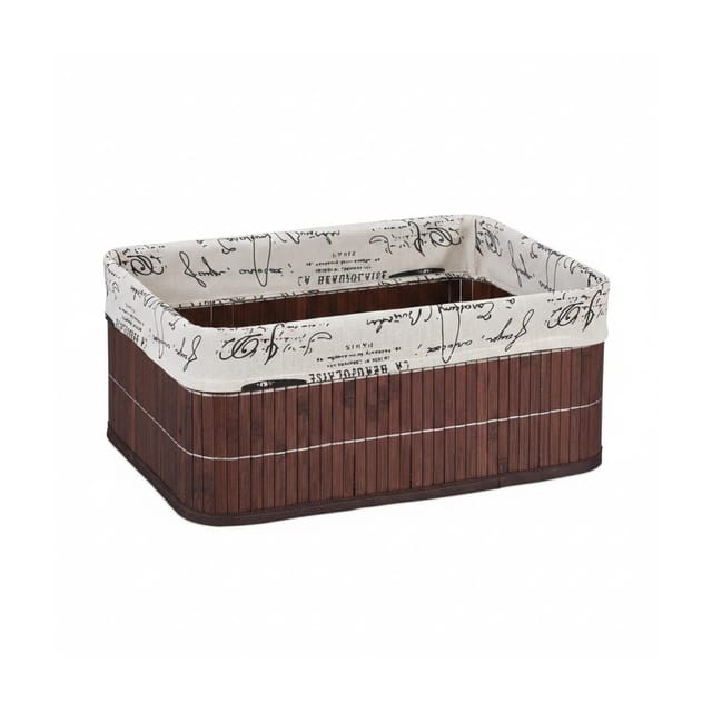 Relaxdays Aufbewahrungskorb, Stoffbezug Mit Retro-print, Bambus, Rechteckig, Bad Regalkorb Hbt 16,5x38x28,5 Cm, Braun