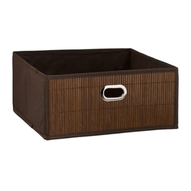 Aufbewahrungskorb Bambus, Badkörbchen Quadratisch, Stoff Regalkorb Flach, Hbt 14 X 31 X 31 Cm, Faltbar, Braun - Relaxdays