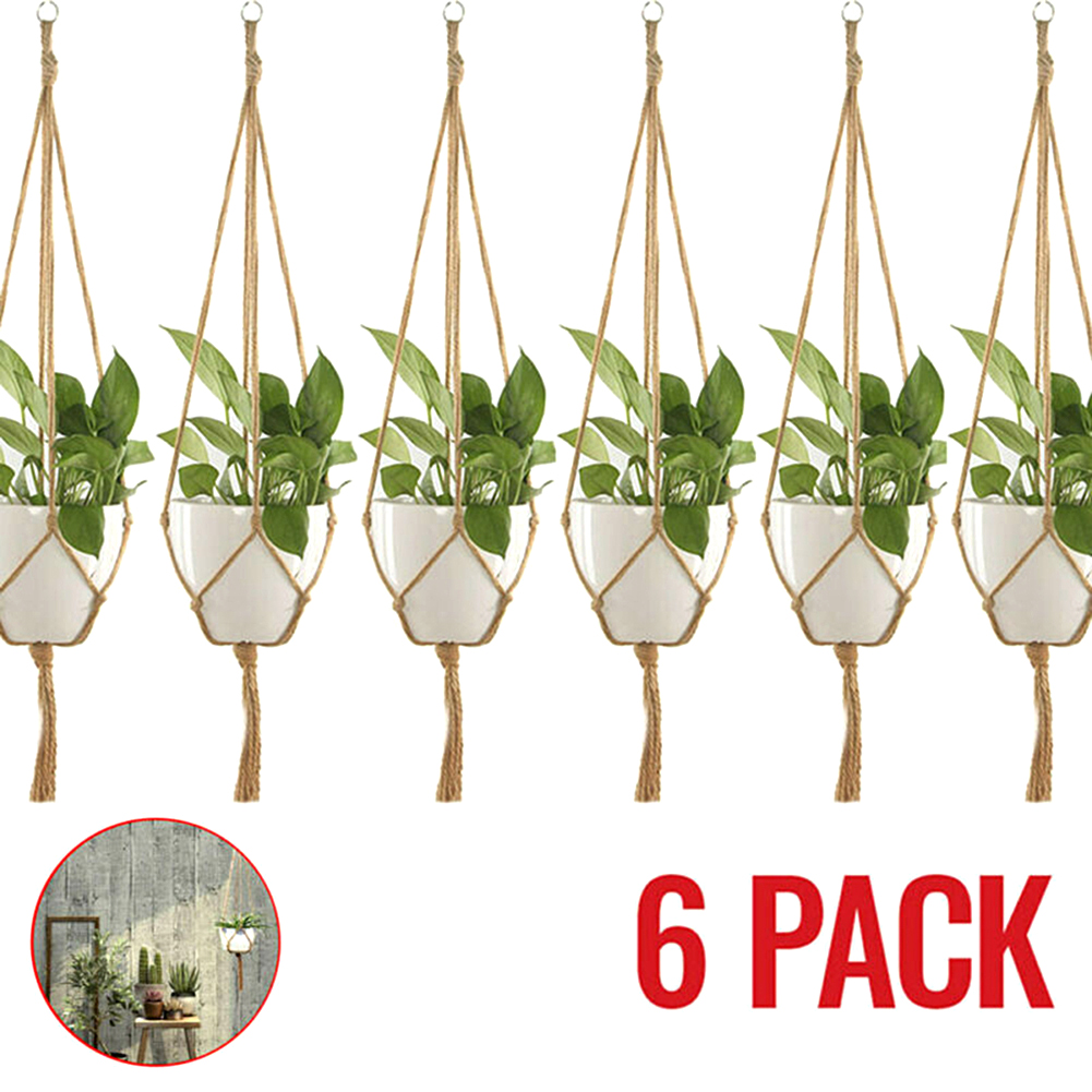 Set Mit 6 Makramee-pflanzenampeln, Vintage-seilkörbe, Für Den Innen- Und Außenbereich.